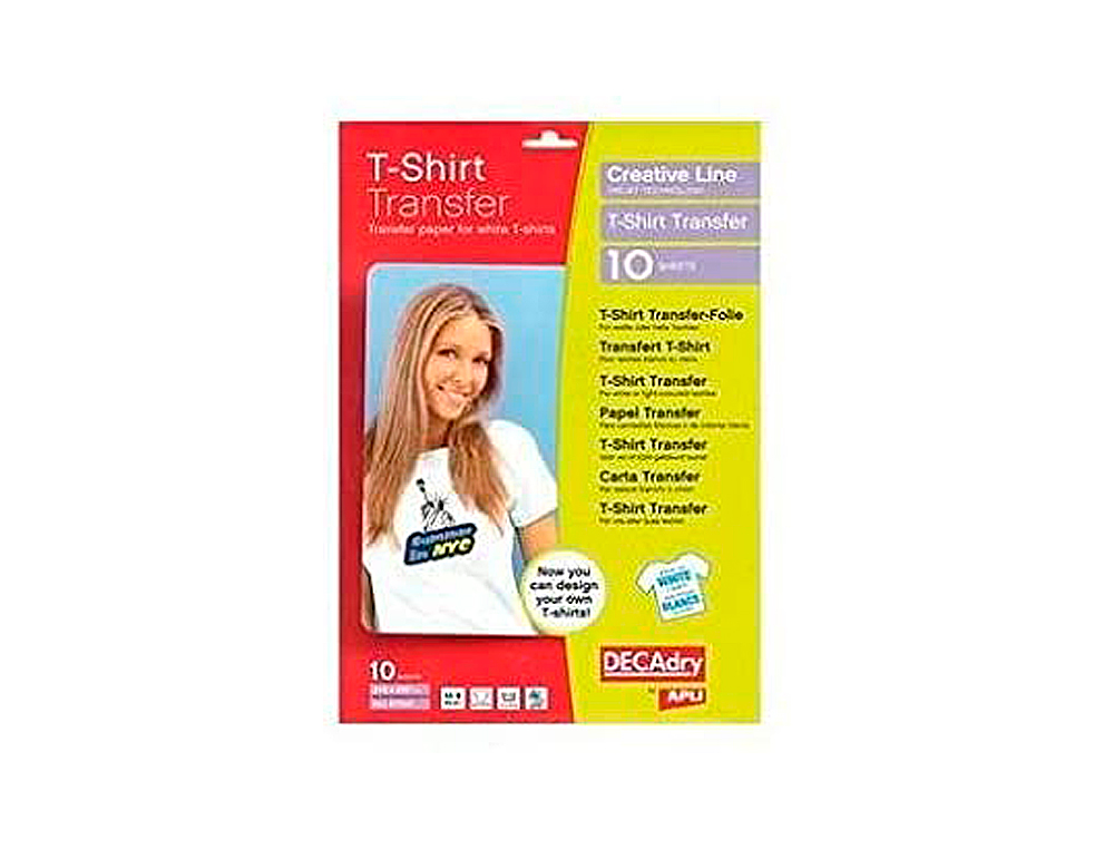 PAPIER TRANSFERT APLI AGIPA POUR T-SHIRT TEXTILE BASE COTON FEUILLE A4 IMPRIMABLE JET D'ENCRE RÉSISTE LAVAGE PACK 10U