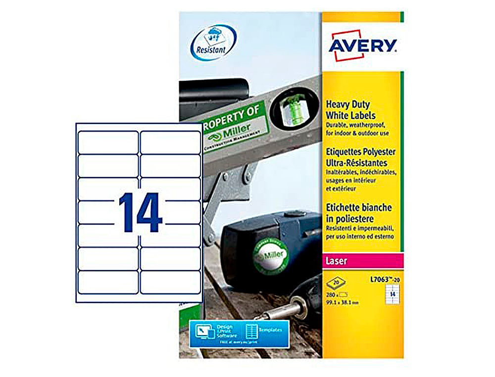 ÉTIQUETTE ADHÉSIVE AVERY ULTRA-RÉSISTANTE IMPRESSION LASER 99.1X38.1MM POCHETTE 540 UNITÉS