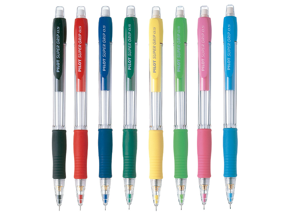 PORTE-MINE PILOT SUPER GRIP 0.5MM AVANCE AUTOMATIQUE CANON RENTRANT GRIP CAOUTCHOUC CORPS ERGONOMIQUE COLORIS NOIR