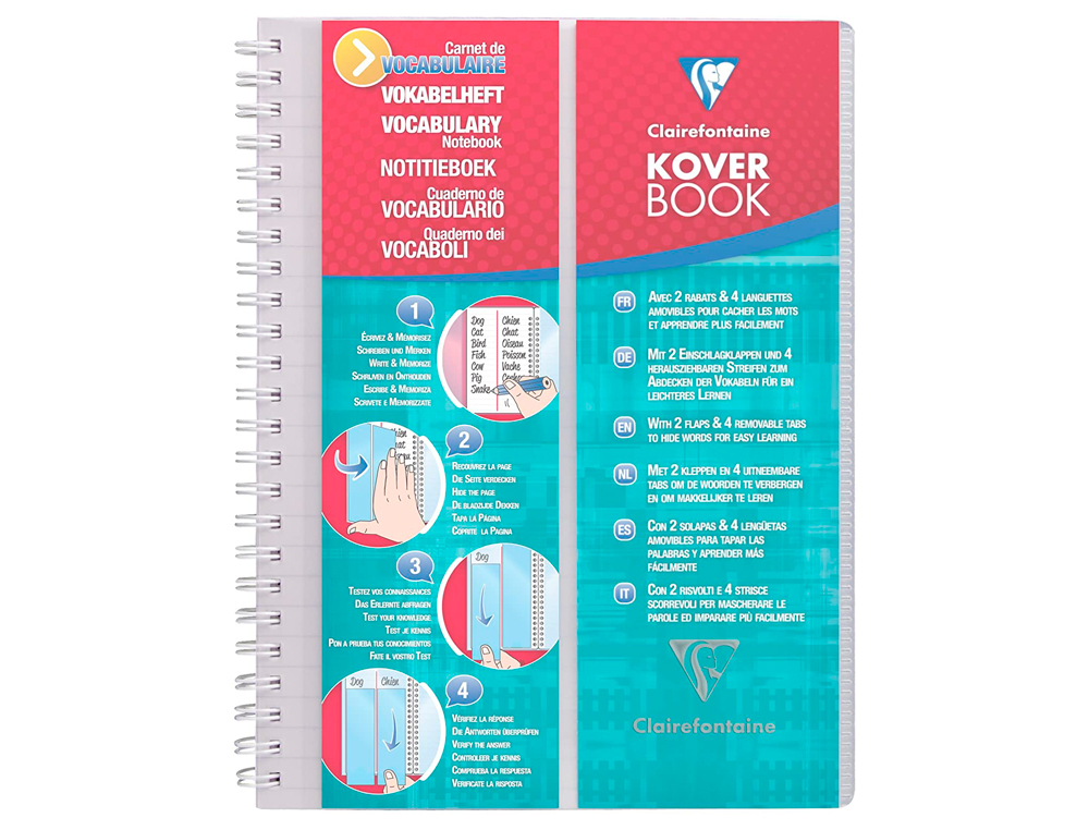 CARNET VOCABULAIRE CLAIREFONTAINE KOVER BOOK RELIURE INTÉGRALE COUVERTURE PP 2 RABATS A5 14,8X21CM 100 PAGES 90G LIGNÉ