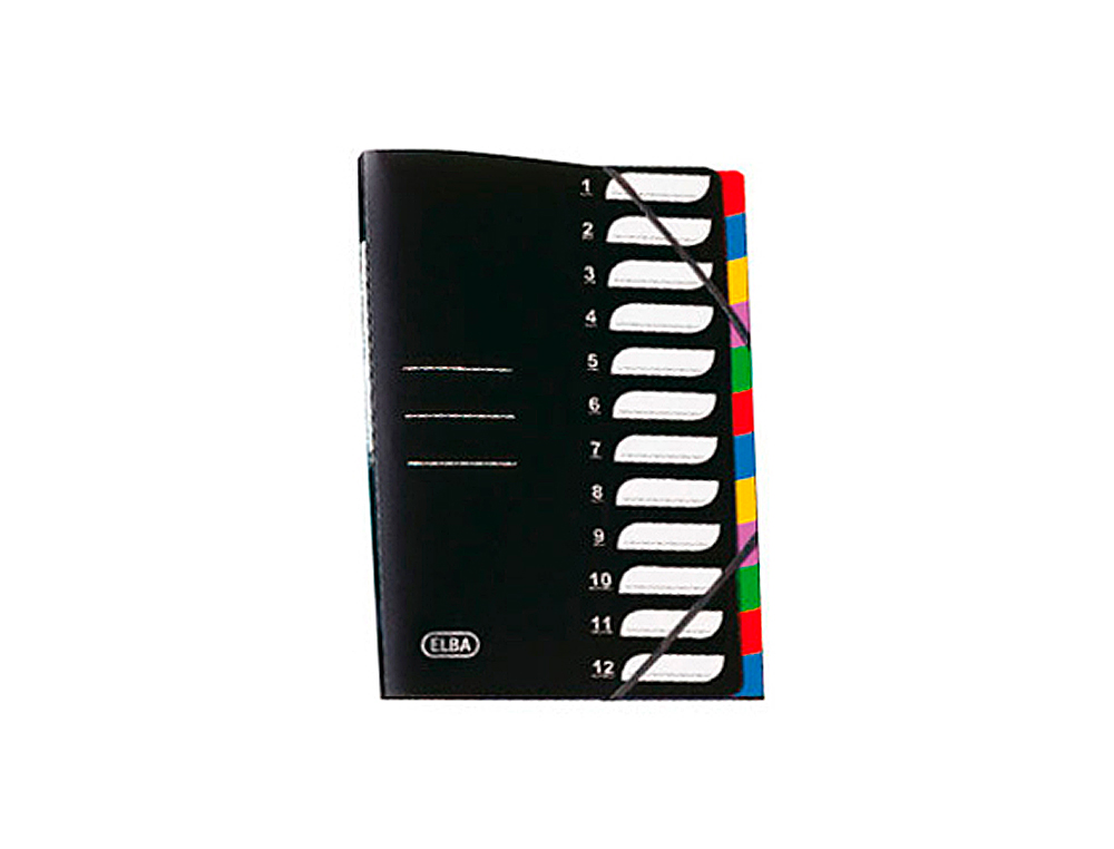TRIEUR OXFORD POLYPROPYLÈNE A4+ 8 COMPARTIMENTS RIVETÉ IMPRIMÉ 3 RABATS ÉLASTIQUE ÉTIQUETTE DOS COLORIS NOIR 320X245MM