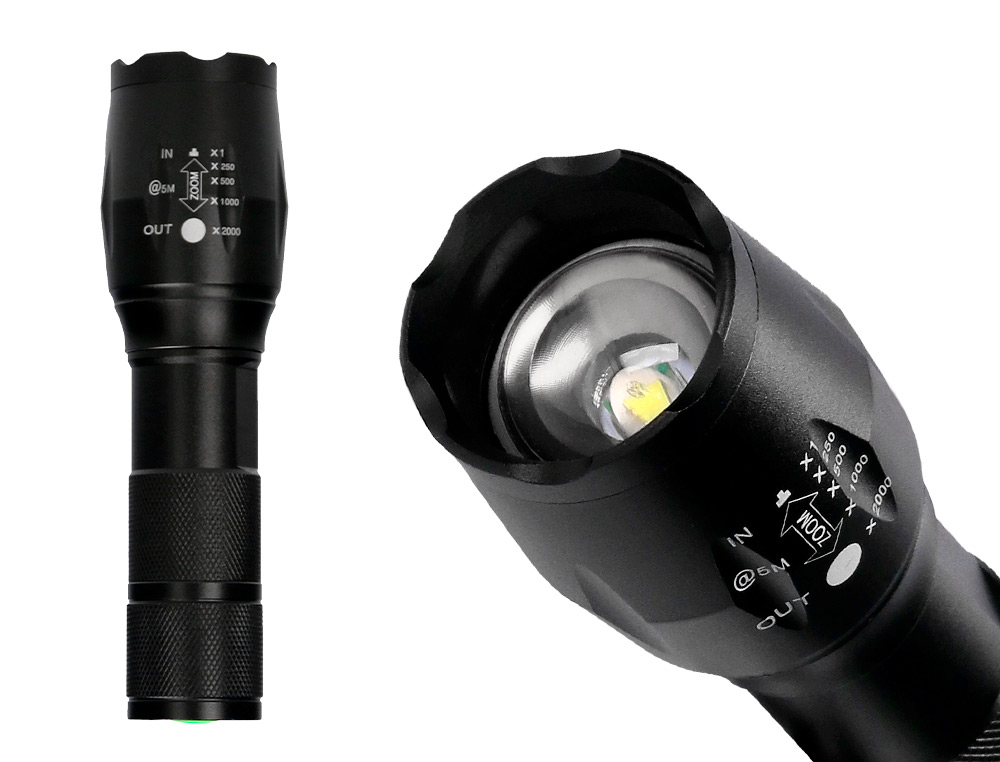 LAMPE TORCHE Q-CONNECT TÉLESCOPIQUE ALUMINIUM ÉCLAIRAGE 5 NIVEAUX BOUTON ARRET 3 PILES AAA FOURNIES COLORIS NOIR
