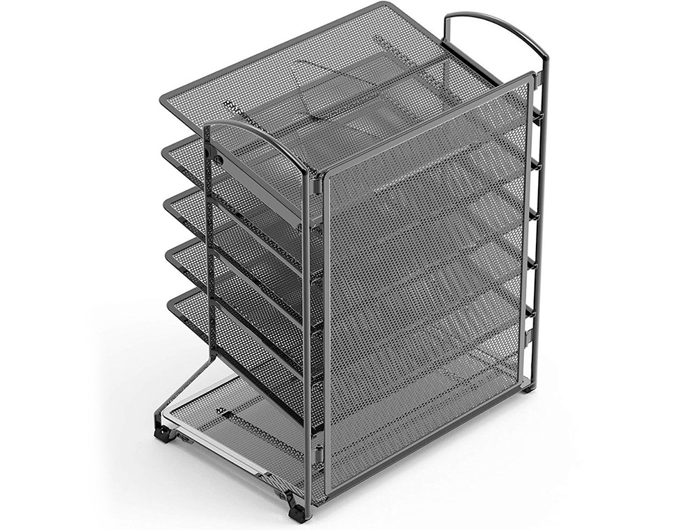 CORBEILLE À COURRIER Q-CONNECT MAILLE MÉTALLIQUE 5 ÉTAGÈRES 325X230X390MM COLORIS NOIR SET 6 UNITÉS
