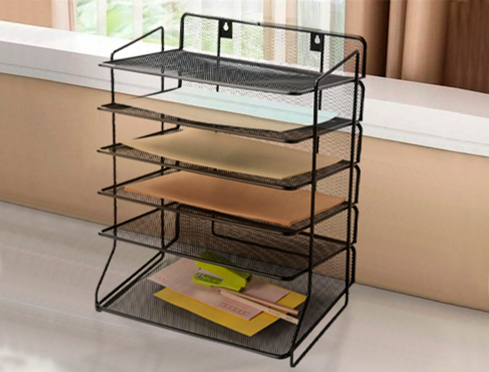 CORBEILLE À COURRIER Q-CONNECT MAILLE MÉTALLIQUE 5 ÉTAGÈRES 325X230X390MM COLORIS NOIR SET 6 UNITÉS