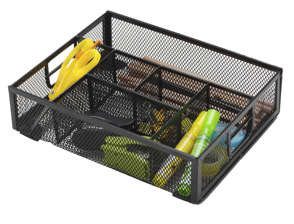 ORGANISEUR BUREAU Q-CONNECT MAILLE MÉTALLIQUE 6 COMPARTIMENTS 235X183X65MM COLORIS NOIR