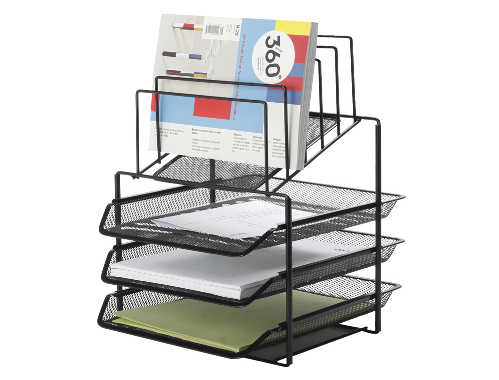 CORBEILLE À COURRIER Q-CONNECT MAILLE MÉTALLIQUE 3 CORBEILLES 5 TRIEURS À ENVELOPPES 300X350X420MM NOIR 3 UNITÉS