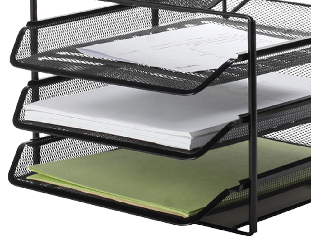 CORBEILLE À COURRIER Q-CONNECT MAILLE MÉTALLIQUE 3 CORBEILLES 5 TRIEURS À ENVELOPPES 300X350X420MM NOIR 3 UNITÉS