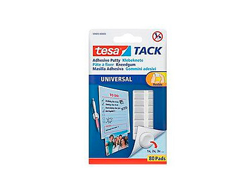 PASTILLE ADHÉSIVE TESA TACK UNIVERSAL PÂTE À FIXER SOUPLE COURT TERME COLORIS BLANC ÉTUI 80 UNITÉS