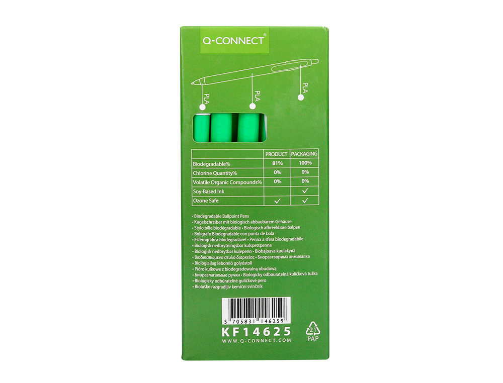 STYLO-BILLE Q-CONNECT BIODEGRADABLE VERT ÉCRITURE MOYENE 0.5MM ENCRE CLASSIQUE RÉTRACTABLE COULEUR BLEU