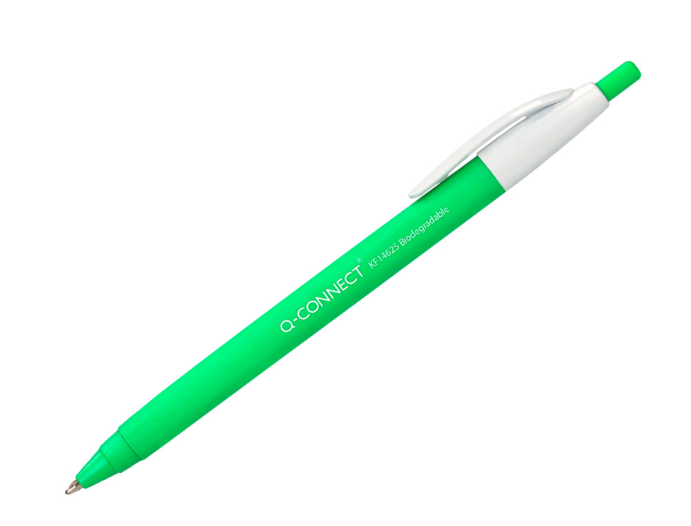 STYLO-BILLE Q-CONNECT BIODEGRADABLE VERT ÉCRITURE MOYENE 0.5MM ENCRE CLASSIQUE RÉTRACTABLE COULEUR BLEU