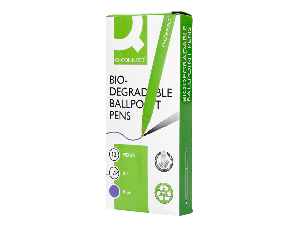 STYLO-BILLE Q-CONNECT BIODEGRADABLE VERT ÉCRITURE MOYENE 0.5MM ENCRE CLASSIQUE RÉTRACTABLE COULEUR BLEU