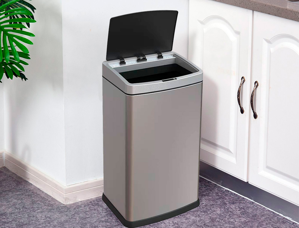 POUBELLE Q-CONNECT METALLIQUE OUVERTURE AUTOMATIQUE CAPACITE 60L