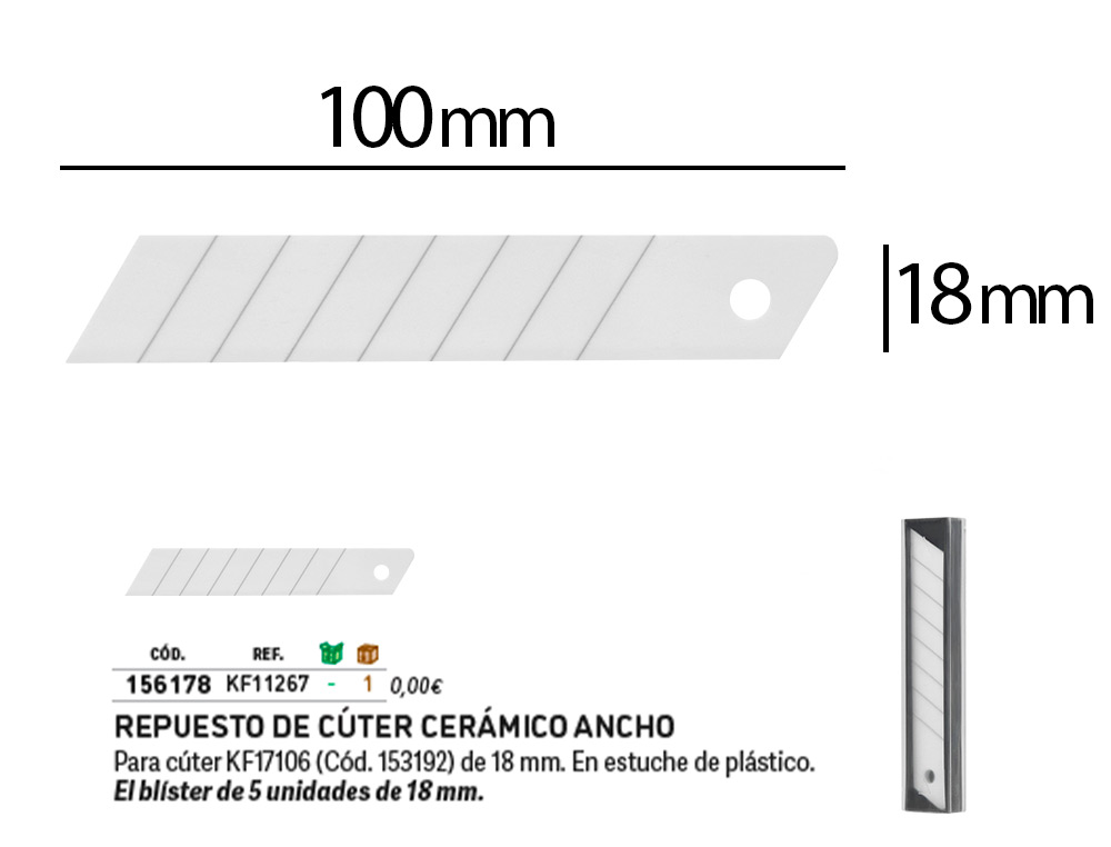 LAME 18MM DE RECHANGE Q-CONNECT POUR CUTTER KF17106 BLISTER 5 UNITES