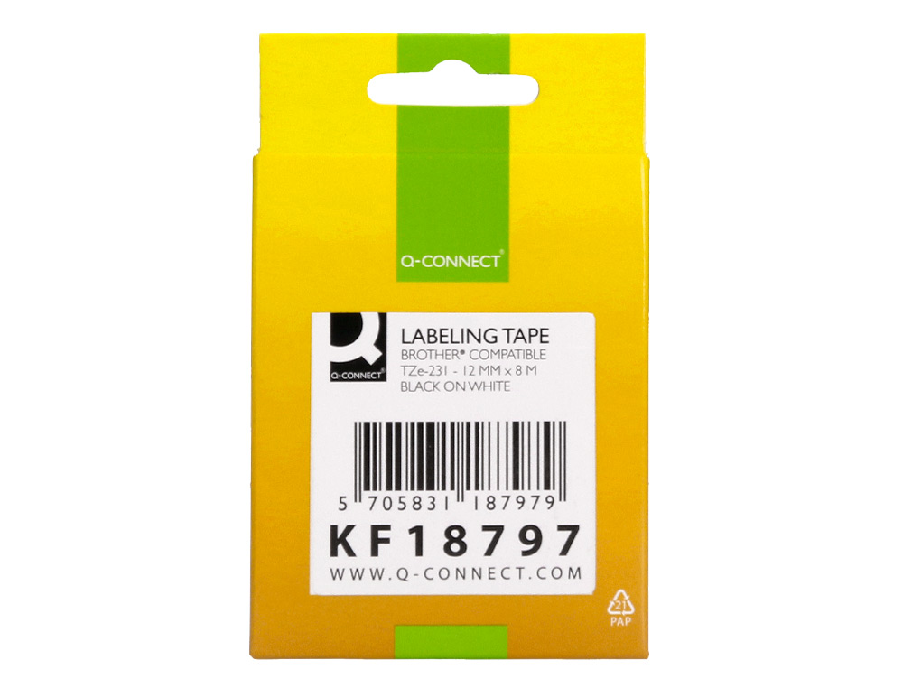 RUBAN TITREUSE Q-CONNECT TZE-231 BLANC-NOIR 12 MM X 8  MT OZE-231