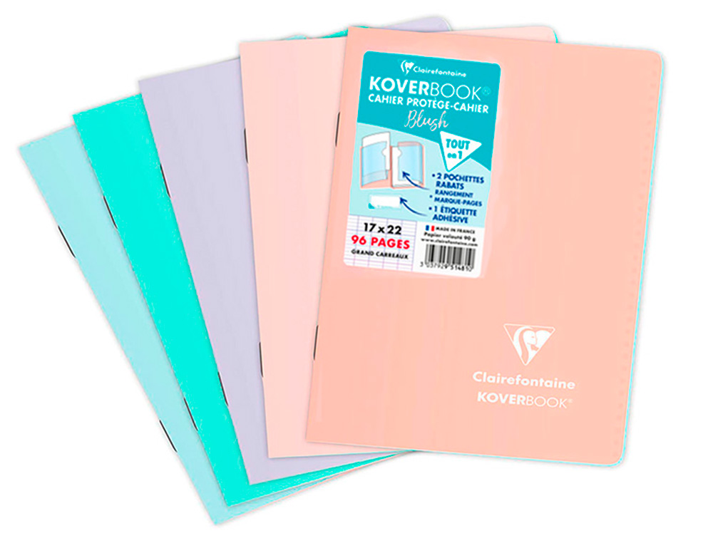 CAHIER PIQUE CLAIREFONTAINE KOVERBOOK BLUSH POLYPROPYLENE 17X22CM 96 PAGES SEYES COLORIS PASTEL ASSORTIS