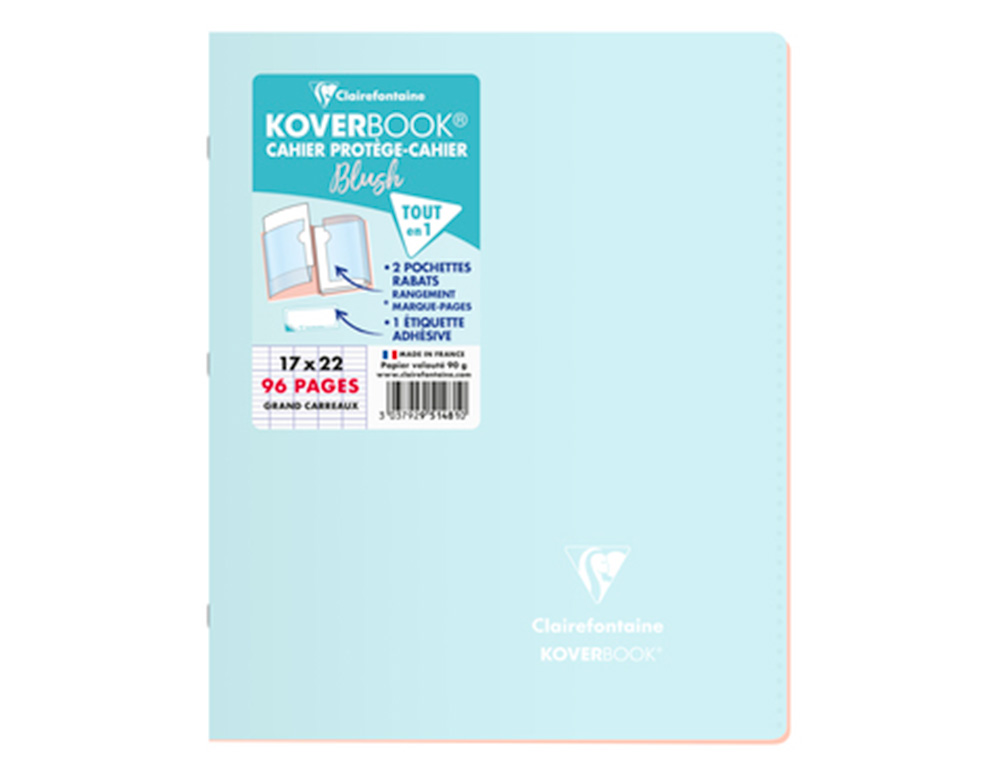 CAHIER PIQUE CLAIREFONTAINE KOVERBOOK BLUSH POLYPROPYLENE 17X22CM 96 PAGES SEYES COLORIS PASTEL ASSORTIS