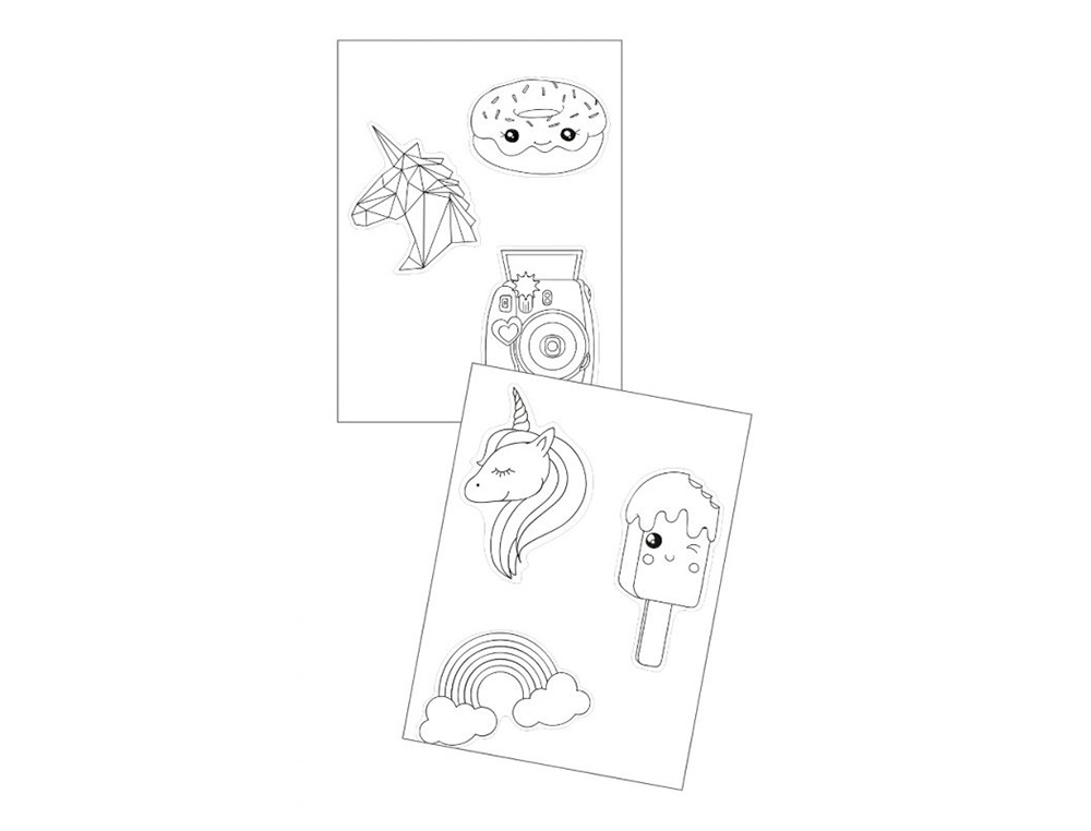 KIT CREATIFS KIDS POSCA FILLES KAWAI 4 FEUILLES DE    PLASTIQUE DINGUE AVEC         MARQUEURS