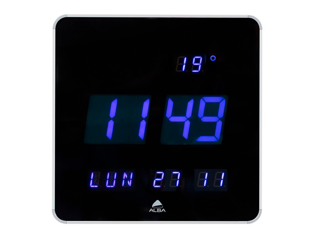 HORLOGE MURALE LED ALBA HORLEDSQ PLASTIQUE ABS CARRE  28X28CM SILENCIEUSE GRANDE    LISIBILITE COLORIS NOIR/GRIS