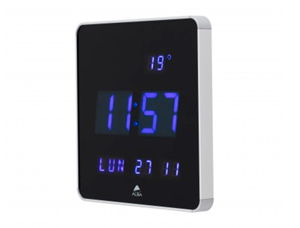 HORLOGE MURALE LED ALBA HORLEDSQ PLASTIQUE ABS CARRE  28X28CM SILENCIEUSE GRANDE    LISIBILITE COLORIS NOIR/GRIS