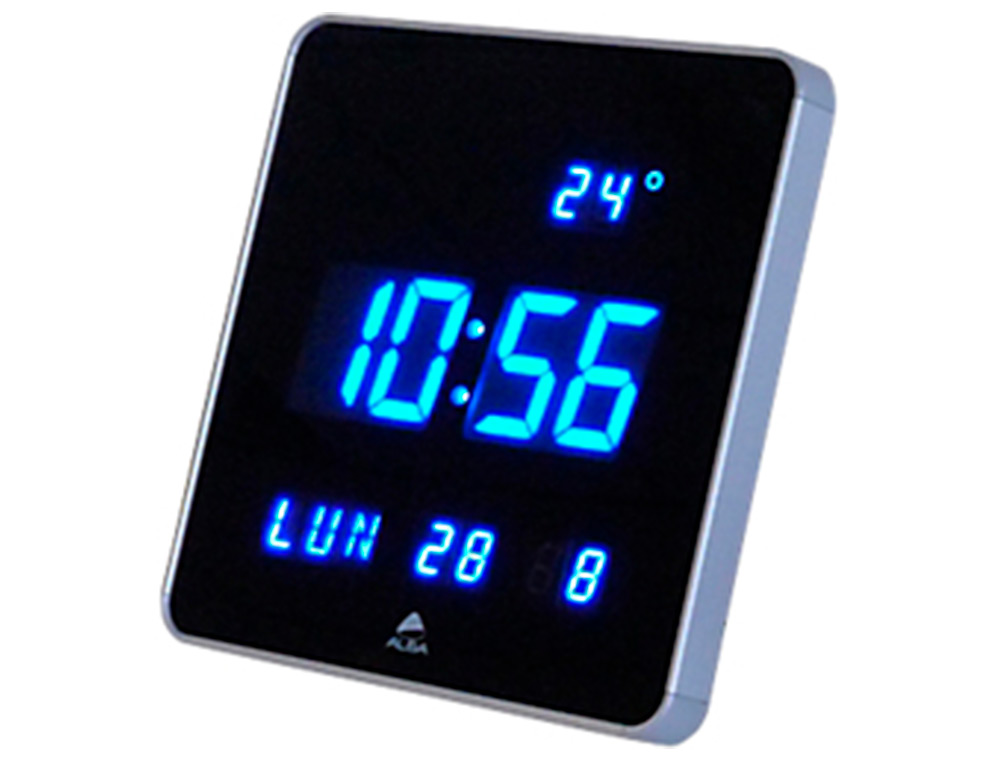 HORLOGE MURALE LED ALBA HORLEDSQ PLASTIQUE ABS CARRE  28X28CM SILENCIEUSE GRANDE    LISIBILITE COLORIS NOIR/GRIS