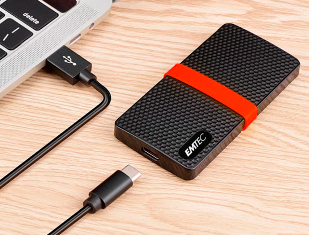 DISQUE DUR SSD PORTABLE EMTEC X200 POWER PLUS USB-C 3.1 GEN1 TRANSFERT HAUTE VITESSE GRANDE CAPACITE DE STOCKAGE 256GB