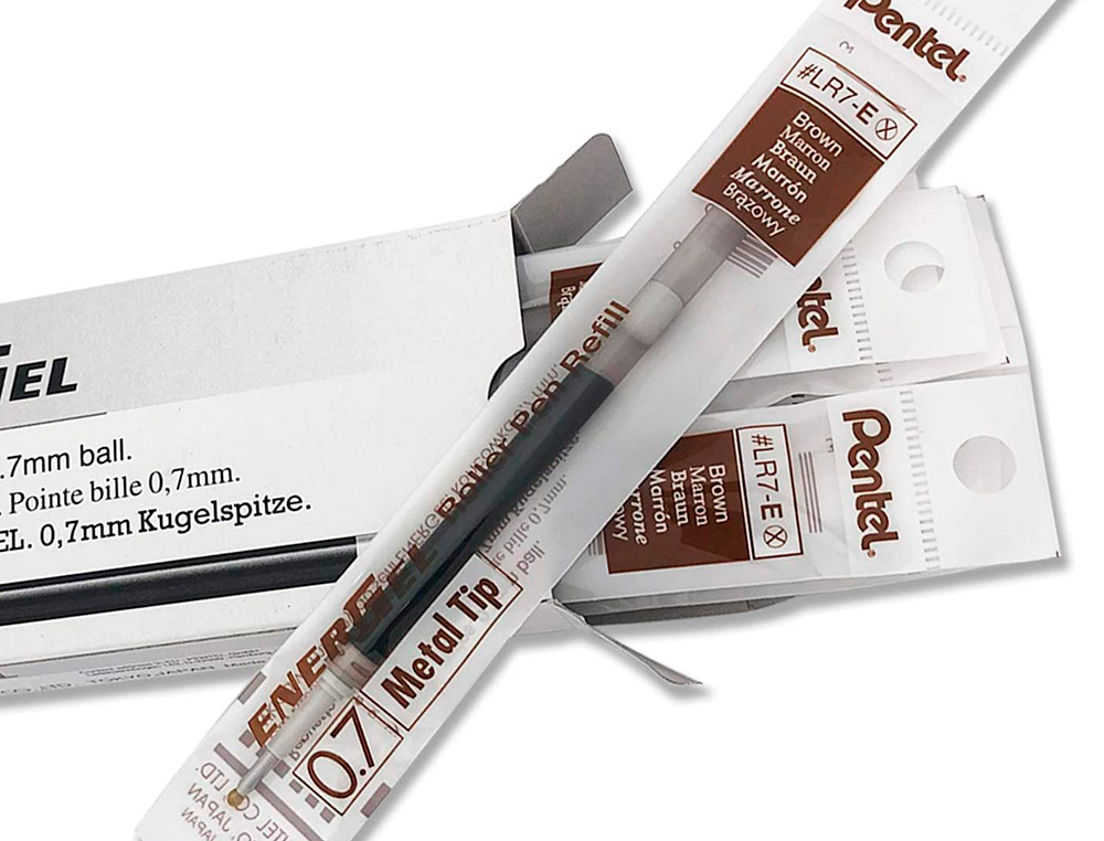 RECHARGE ROLLER PENTEL ENCRE GEL BL77 BL107 ENCRE FLUIDE DOUCE LUMINEUSE POINTE MOYENNE SECHAGE RAPIDE MARRON
