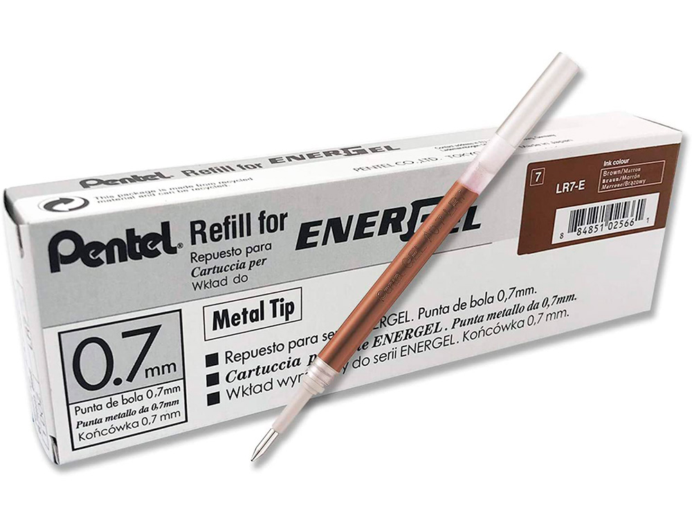 RECHARGE ROLLER PENTEL ENCRE GEL BL77 BL107 ENCRE FLUIDE DOUCE LUMINEUSE POINTE MOYENNE SECHAGE RAPIDE MARRON