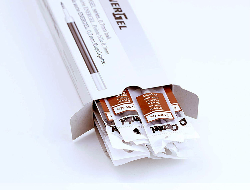 RECHARGE ROLLER PENTEL ENCRE GEL BL77 BL107 ENCRE FLUIDE DOUCE LUMINEUSE POINTE MOYENNE SECHAGE RAPIDE MARRON