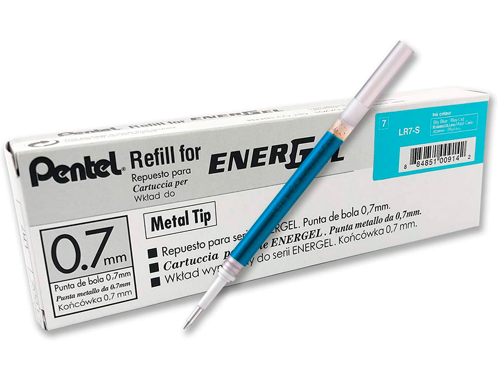 RECHARGE ROLLER PENTEL ENCRE GEL BL77 BL107 ENCRE FLUIDE DOUCE LUMINEUSE POINTE MOYENNE SECHAGE RAPIDE BLEU CIEL