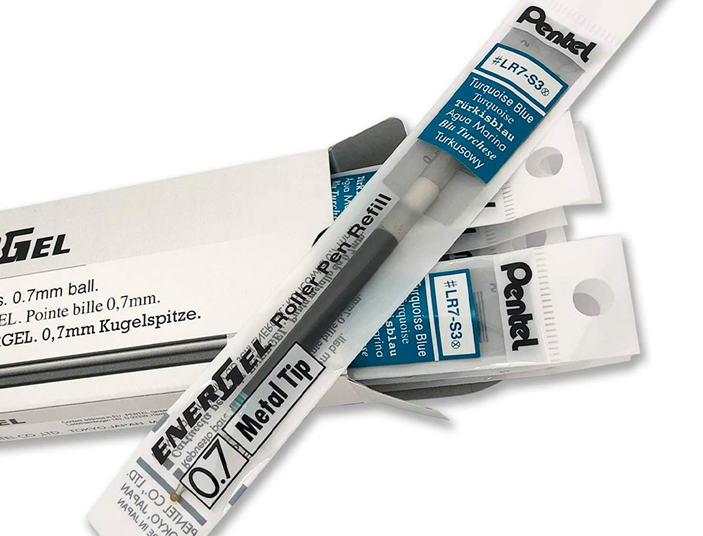 RECHARGE ROLLER PENTEL ENCRE GEL BL77 BL107 ENCRE FLUIDE DOUCE LUMINEUSE POINTE MOYENNE SECHAGE RAPIDE TURQUOISE