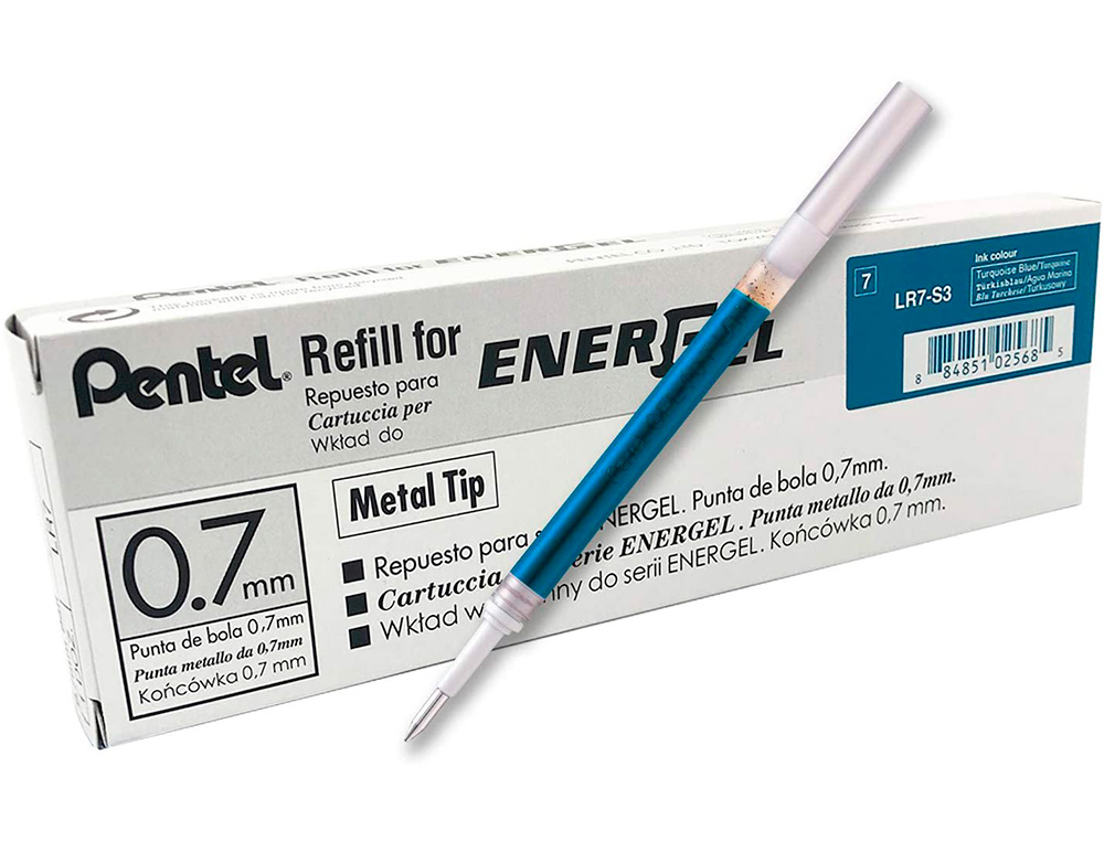 RECHARGE ROLLER PENTEL ENCRE GEL BL77 BL107 ENCRE FLUIDE DOUCE LUMINEUSE POINTE MOYENNE SECHAGE RAPIDE TURQUOISE