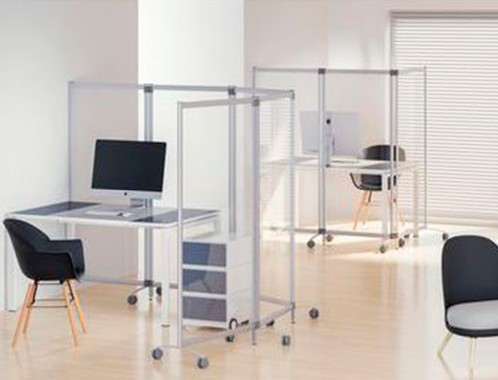 CLOISON DE PROTECTION MOBILE DOUBLE PAPERFLOW MODELE A PMMA 3MM CADRE ALUMINIUM ANODISE HAUTEUR REGLABLE 4 ROULETTES