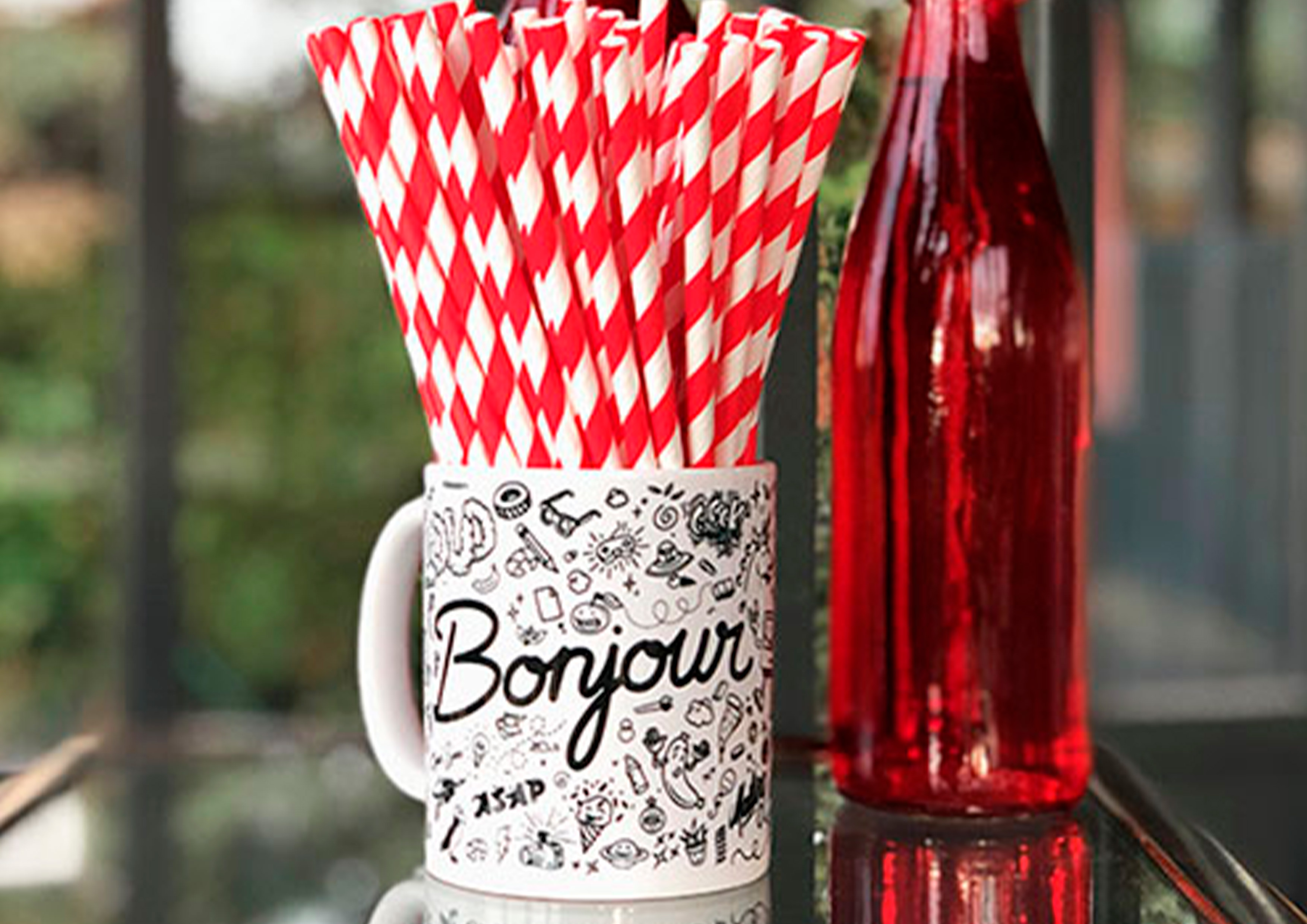 PAILLE EN PAPIER BIODEGRADABLE COLDIS DIAMETRE 6MM LONGUEUR 20CM COLORIS     ROUGE/BLANC BOITE 250 UNITES