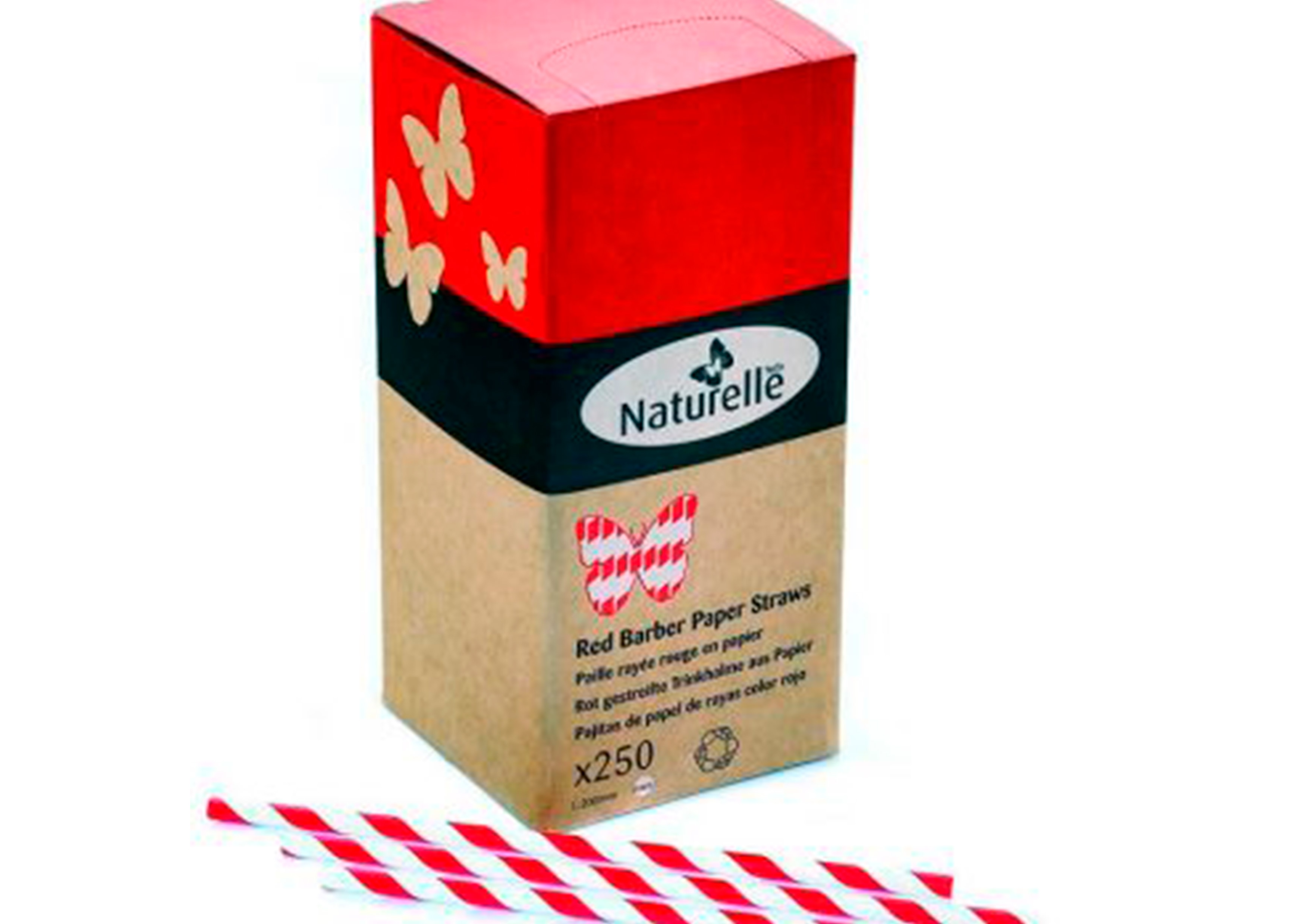 PAILLE EN PAPIER BIODEGRADABLE COLDIS DIAMETRE 6MM LONGUEUR 20CM COLORIS     ROUGE/BLANC BOITE 250 UNITES