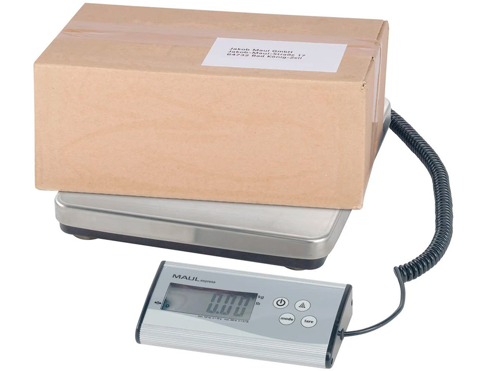 PESE-PAQUET MAUL CARGO 120KG MIN 50G 360X270X450MM GRAND PLATEAU ACIER INOXYDABLE 27X27CM FONCTION COMPTAGE FACILE