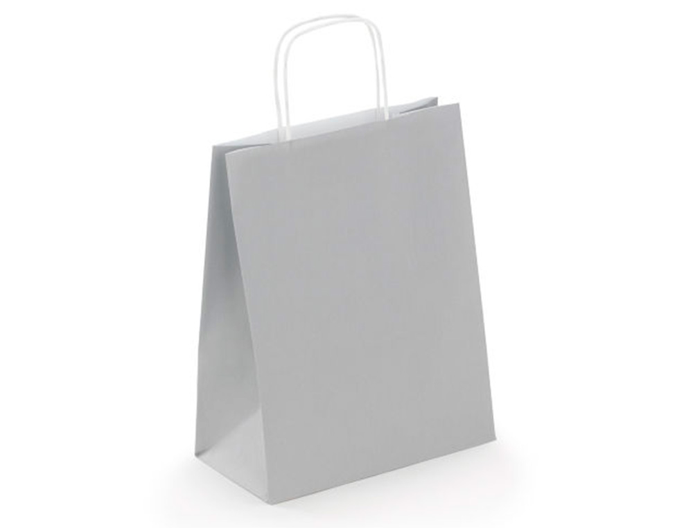 SAC KRAFT 100G/M2 POIGNEES TORSADEES 35X14X40CM PAQUET 50 UNITES COLORIS ARGENT