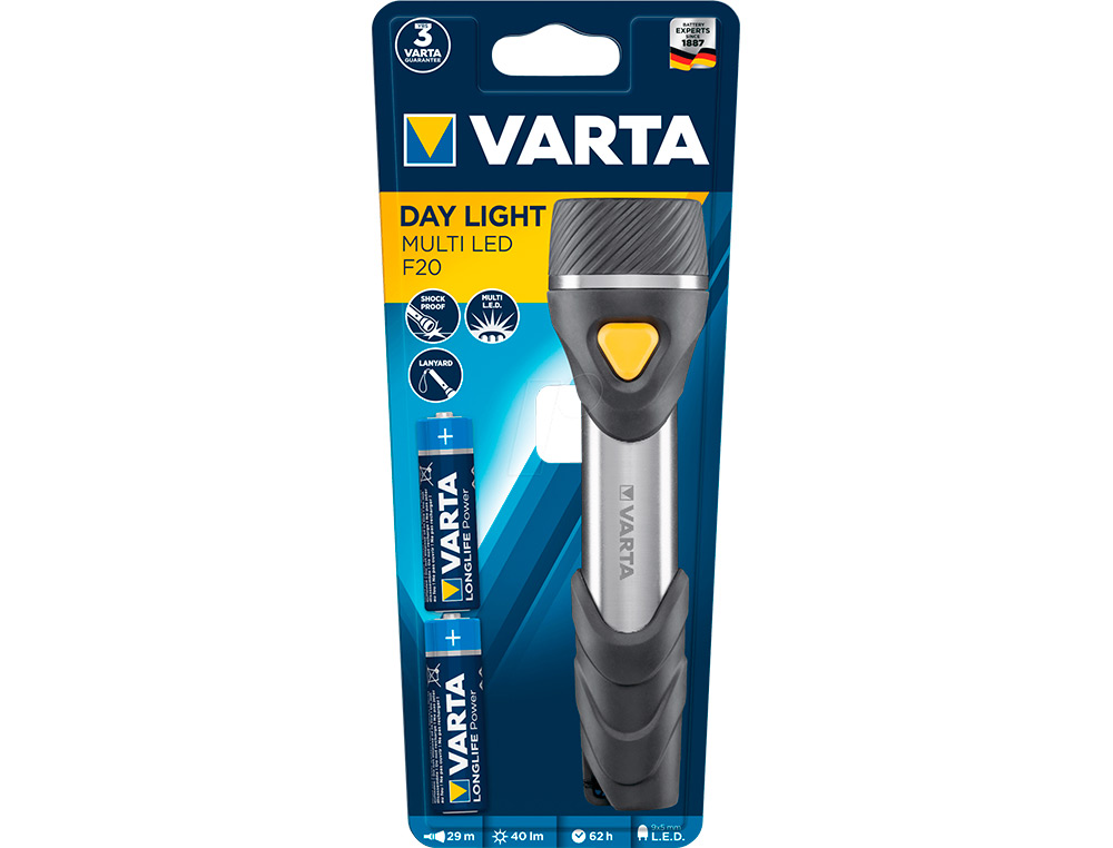 LAMPE DE POCHE VARTA DAY LIGHT MULTI LED F20 BOITIER ALUMINIUM CAOUTCHOUC PLASTIQUE ABS 40 LUMEN 3