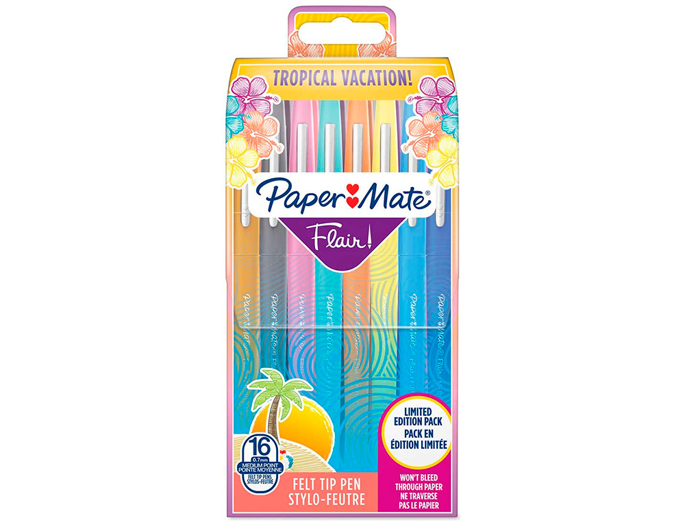 FEUTRE ECRITURE PAPER MATE FLAIR CANDY POP POINTE        MOYENNE POCHETTE 16 UNITES    ASSORTIES