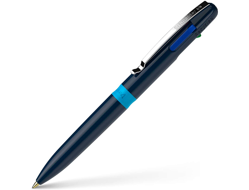 STYLO-BILLE 4 COULEURS SCHNEIDER TAKE 4 MEDIUM VISCOGLIDE RECHARGEABLE CLIP METAL CORPS PLASTIQUE RECYCLE