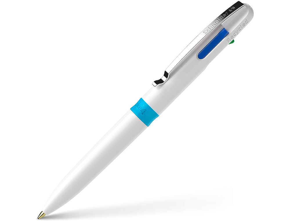 STYLO-BILLE 4 COULEURS SCHNEIDER TAKE 4 MEDIUM       VISCOGLIDE RECHARGEABLE CLIP  METAL CORPS PLASTIQUE RECYCLE