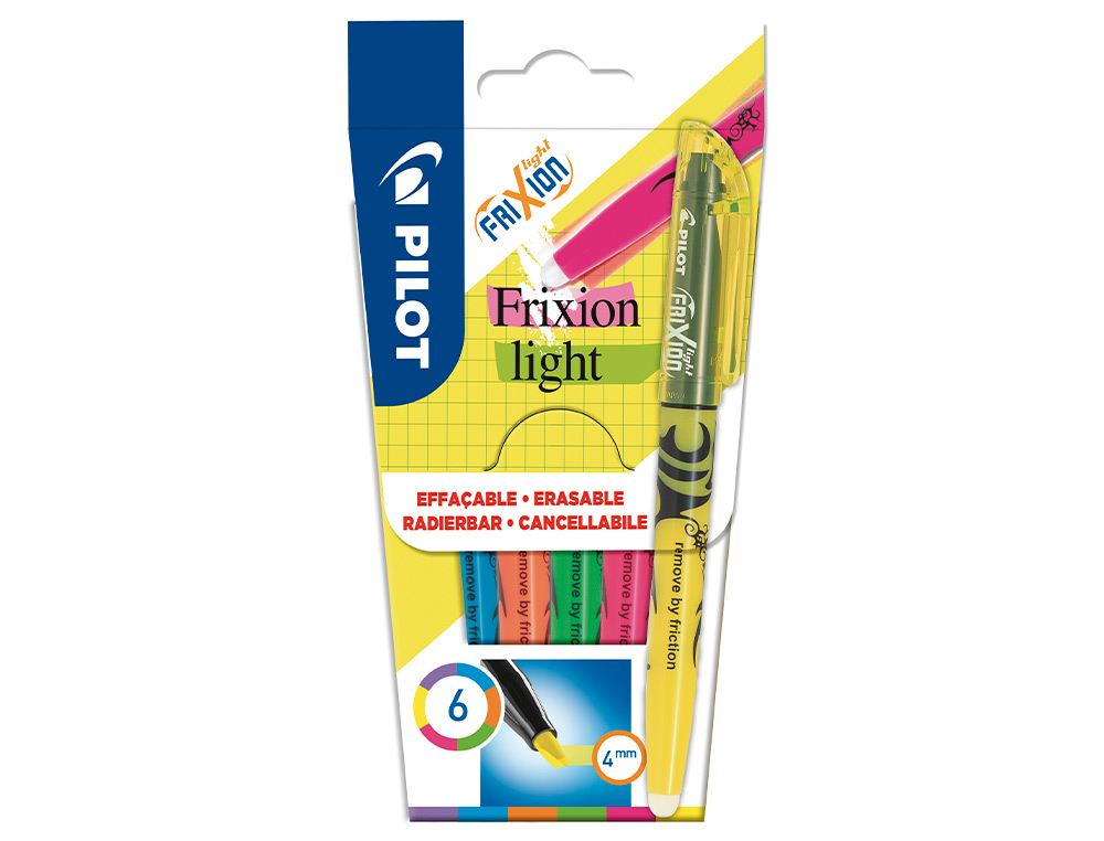 SURLIGNEUR PILOT FRIXION LIGHT FLUO NATURAL POINTE MOYENNE BISEAUTEE POCHETTES DE 6 FLUO ASSORTIS