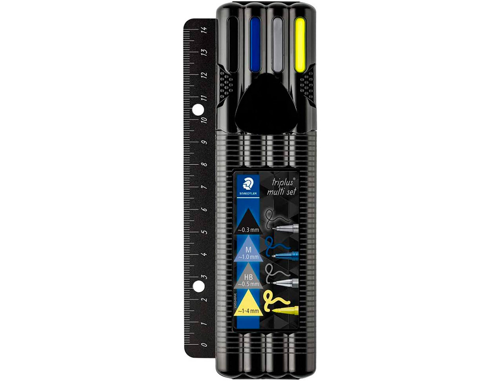 ETUI STAEDTLER TRIPLUS MULTI SET 1 FEUTRE NOIR 1 STYLO-BILLE BLEU 1 PORTE-MINE 1 SURLIGNEUR JAUNE ET 1 REGLE