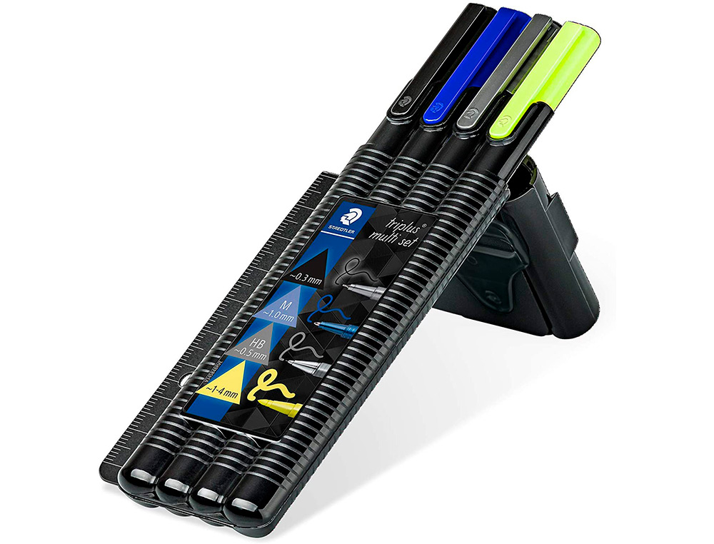 ETUI STAEDTLER TRIPLUS MULTI SET 1 FEUTRE NOIR 1 STYLO-BILLE BLEU 1 PORTE-MINE 1 SURLIGNEUR JAUNE ET 1 REGLE