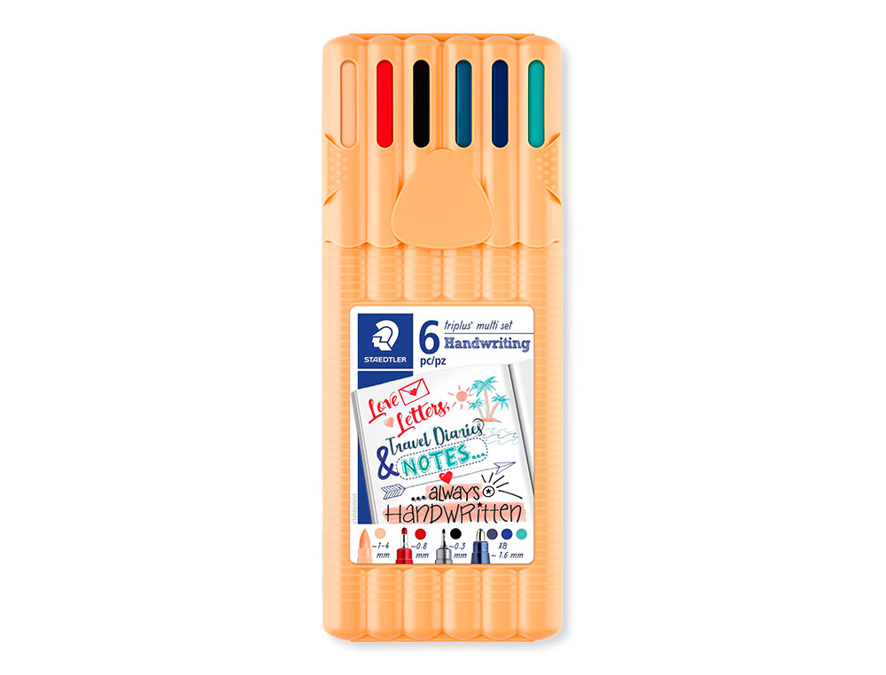 ETUI STAEDTLER TRIPLUS MULTI SET 6 UNITES 1 FEUTRE NOIR 1 FEUTRE ROUGE 3 STYLOS BLEU 3 TURQUOISE 1 SURLIGNEUR PECHE