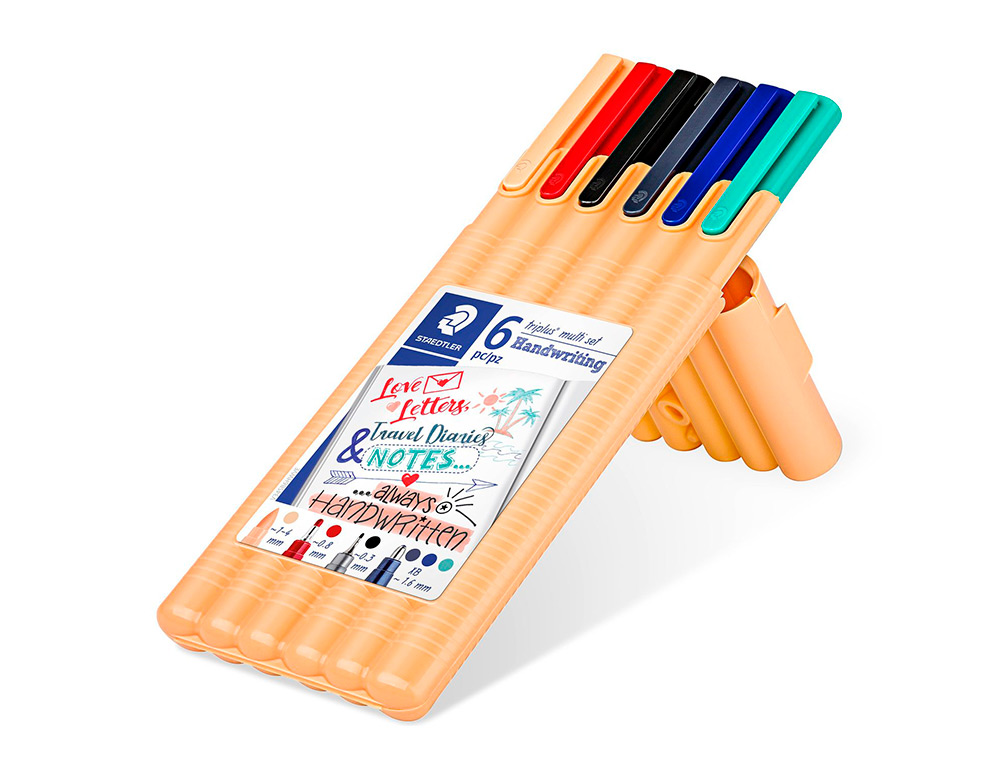 ETUI STAEDTLER TRIPLUS MULTI SET 6 UNITES 1 FEUTRE NOIR 1 FEUTRE ROUGE 3 STYLOS BLEU 3 TURQUOISE 1 SURLIGNEUR PECHE