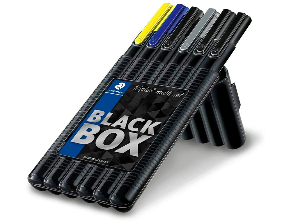 ETUI STAEDTLER TRIPLUS SET 6 UNITES 2 FEUTRES 1 BLEU 1 NOIR 1 ROLLER NOIR 1 STYLO BLEU 1 PORTE-MINE HB ET 1 SURLIGNEUR