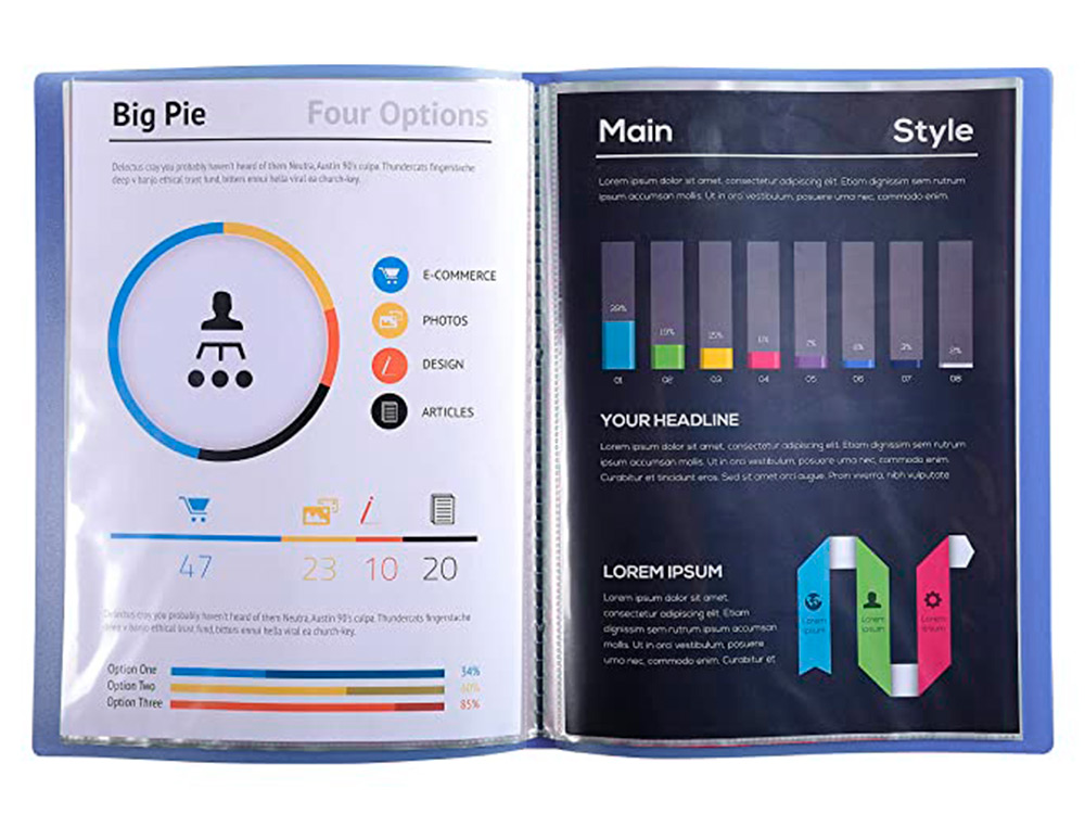 PROTEGE-DOCUMENTS EXACOMPTA CHROMALINE A4 POLYPROPYLENE SEMI RIGIDE COUVERTURE SOUPLE 20 POCHETTES 40 VUES ASSORTIS