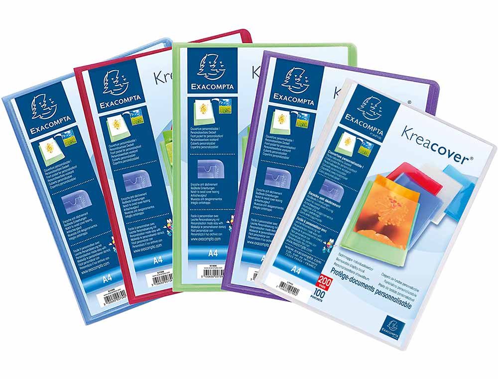 PROTEGE-DOCUMENTS PERSONNALISABLE EXACOMPTA POLYPROPYLENE SEMI-RIGIDE 24X32CM 200 VUES COLORIS