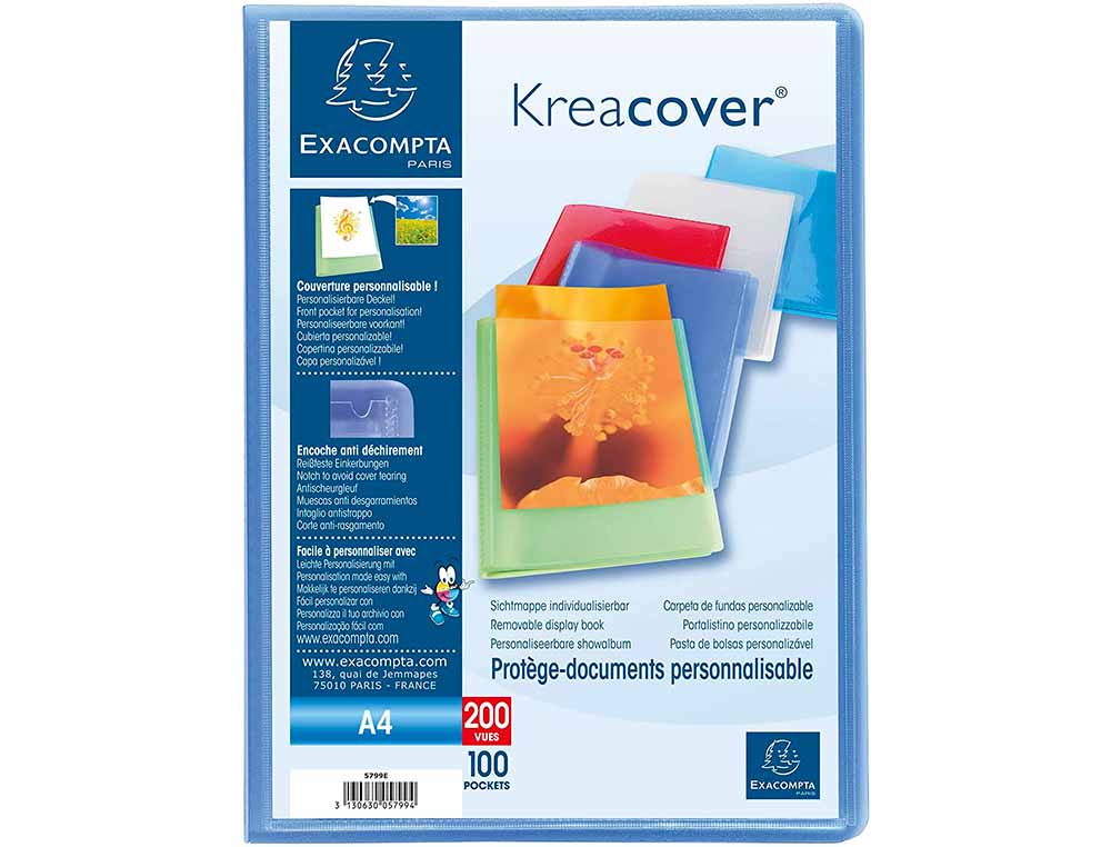 PROTEGE-DOCUMENTS PERSONNALISABLE EXACOMPTA POLYPROPYLENE SEMI-RIGIDE 24X32CM 200 VUES COLORIS