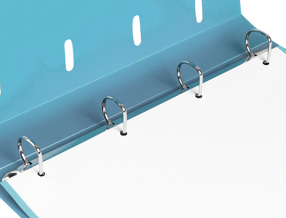 CLASSEUR LIDERPAPEL 4 ANNEAUX EN D 25MM A4 POLYPROPYLENE FEUILLETS MOBILES 100F 5X5MM COLORIS BLEU CIEL